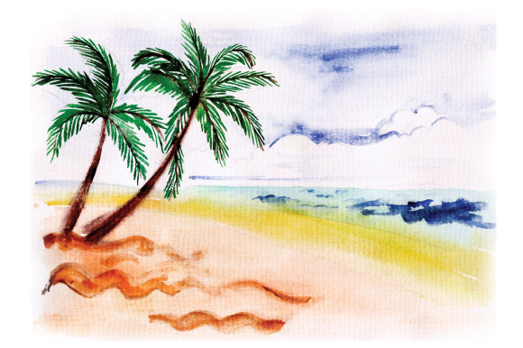 Beach Scene in Watercolor: Nature Amp & Crafts Asset