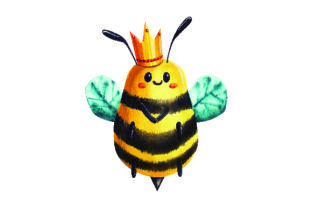 Bee with Crown in Watercolor Style for Crafts & Animals Branding