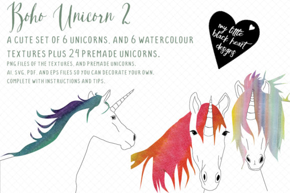Boho Unicorns 2 Graphics: Illustrations for Whimsical Branding