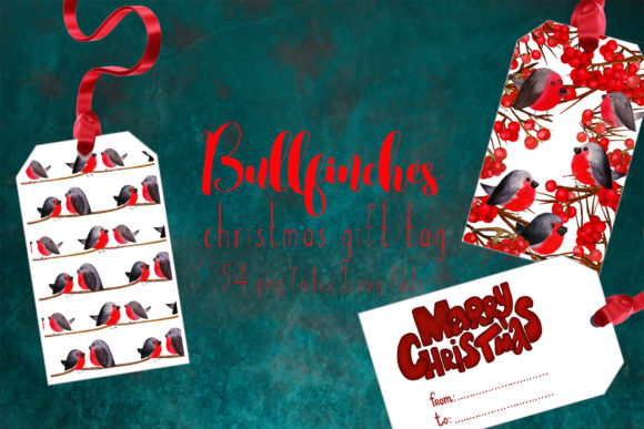 Christmas Gift Tag Bullfinches: Graphics & Print Templates
