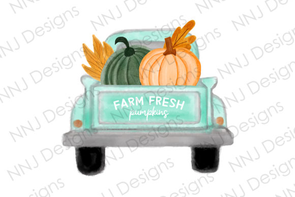 Farm Fresh Pumpkins Watercolor Truck Illustration & Graphics