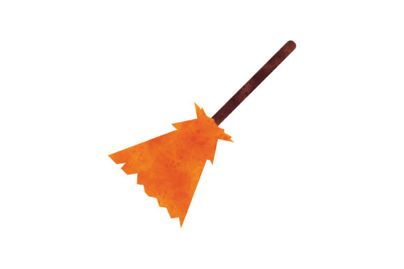Halloween Watercolor Broom Icon: Graphics & Icons