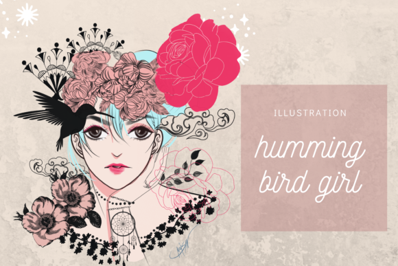 Hummingbird Rose Girl Manga Illustration: An Embroidery Realist’s Review