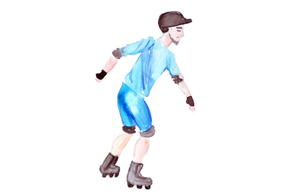 Man Rollerskating in Watercolor for Crafts & Hobbies