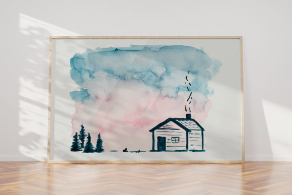 Scenery Wooden House Watercolor Graphics & Illustrations
