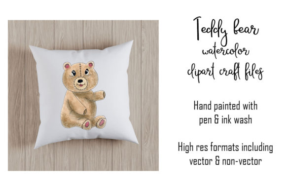 Teddy Bear Watercolor Clipart Graphics & Illustrations