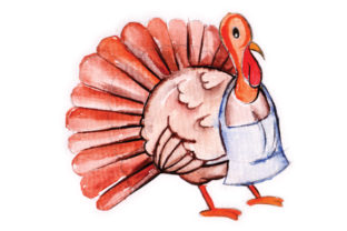 Turkey Wearing Apron in Watercolor: Crafts & Thanksgiving