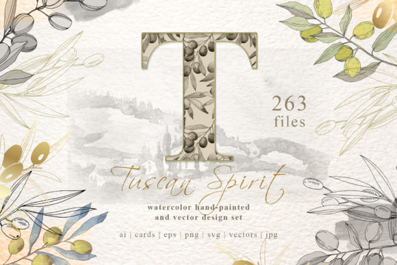Tuscan Spirit Watercolor Set for Brand Graphics