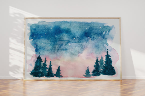 Watercolor Clip Art Mountain Scenery: Graphics & Illustrations