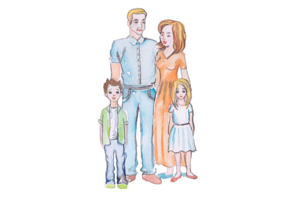 Watercolor Mom Dad and 2 Kids for Crafts & Designs Amp