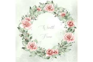 Watercolor Pink Rose Greenery Wreath Graphics Review