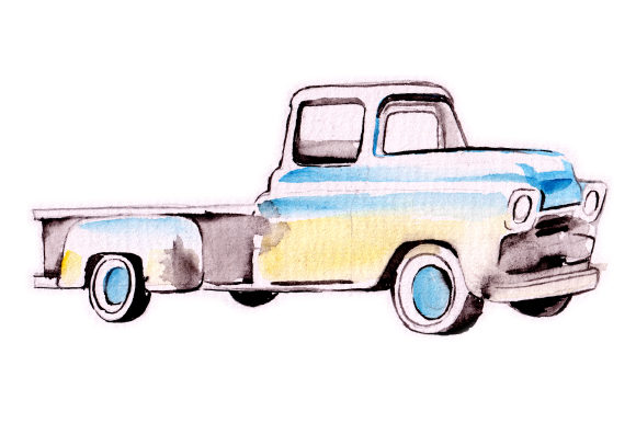 Watercolor Vintage Truck for Crafts & Garage Projects