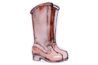 Watercolour Maroon Wellie Boots for Spring Crafts