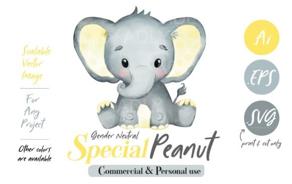 Yellow Baby Elephant Clip Art: Graphics & Illustrations